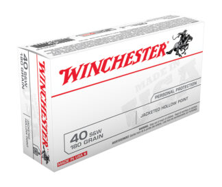 Winchester USA .40 S&W 180 gr Jacketed Hollow Point Ammo, 50 Rounds Per Box