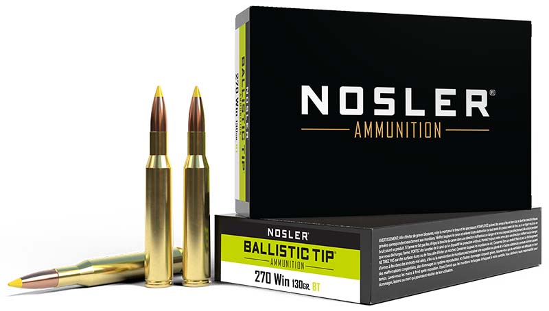 Nosler Ballistic Tip .270 Winchester 130 gr BTSP Brass 20 Rounds Per Box