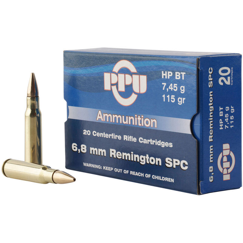 PPU 6.8mm Remington SPC 115-Grain Hollow Point Boat Tail, 20 Rounds