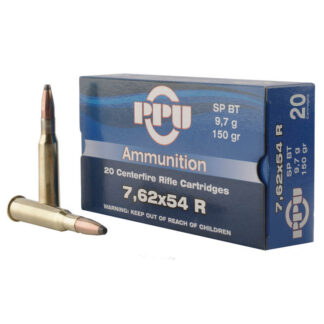PPU PP76254S 7.62x54R 150 gr Soft Point Boat Tail Ammo, 20 Rounds Per Box