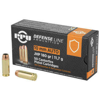 PPU 10mm Auto 180 Grain JHP Hollow Point Defense Ammo, 50 Rounds Per Box