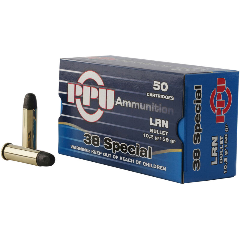 PPU .38 Special 158 gr Lead Round Nose Ammo, 50 Rounds Per Box