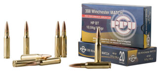 PPU .308 Winchester Match 168 gr HPBT Boat Tail Hollow Point, 20 Rounds Per Box