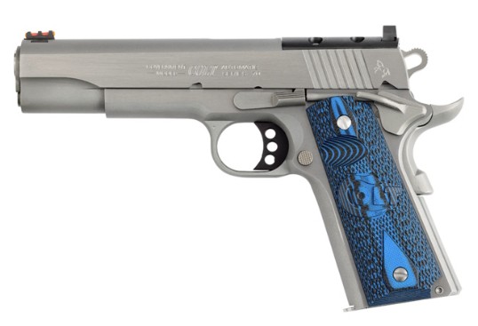 Colt Government Competition 9mm 5 in Stainless/Blue G10, Novak Adjustable Fiber Optic, Optic Ready