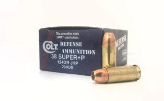 Double Tap Ammunition .38 Super+P 124 gr JHP Colt Defense Ammo, 20 Rounds Per Box