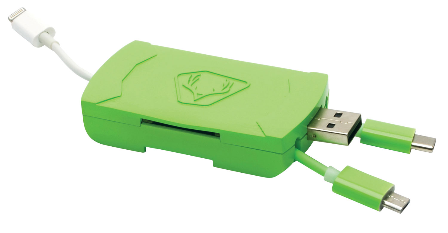 HME QMCR 4-in-1 Card Reader Green, SD/SDHC/SDXC and Micro SD