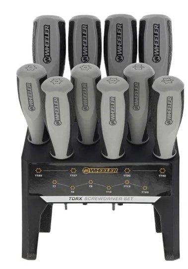 Wheeler Engineering Torx Benchtop Screwdriver Set, 10-Piece, Black/Grey