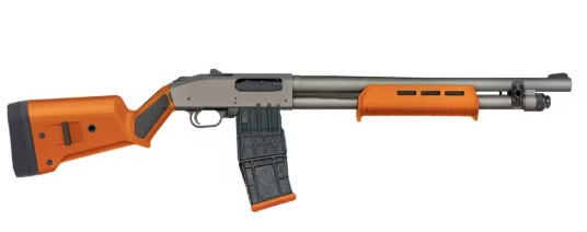 Mossberg 590M Mag-Fed Pump 12 Gauge 18.5 in Barrel, 10+1 Orange/Grey Synthetic