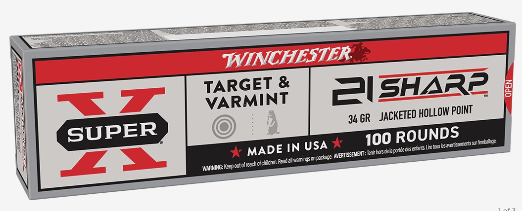 Winchester Super-X .21 Sharp 34 Grain JHP 100-Round Box