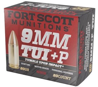 Fort Scott Munitions 9mm+P TUI Solid Copper 80 Grain Ammunition, 20 Rounds