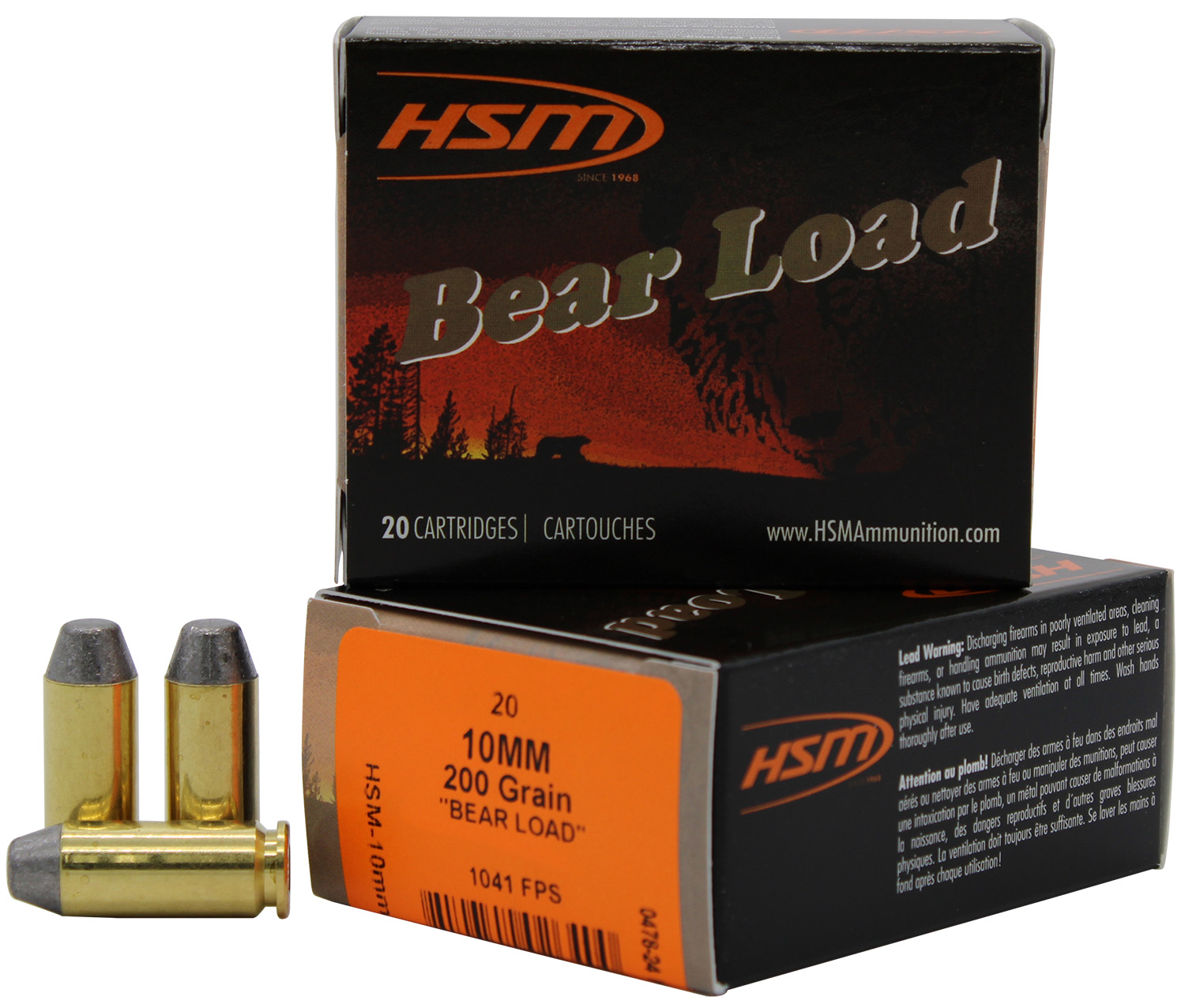 HSM Bear Load 10mm Auto 200 Gr Hard Cast Lead RNFP 20 Rounds Per Box