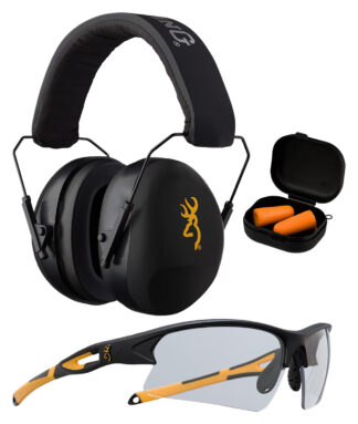 Browning Range Kit Shooting Glasses, Earplugs, Earmuffs, NRR 27 dB