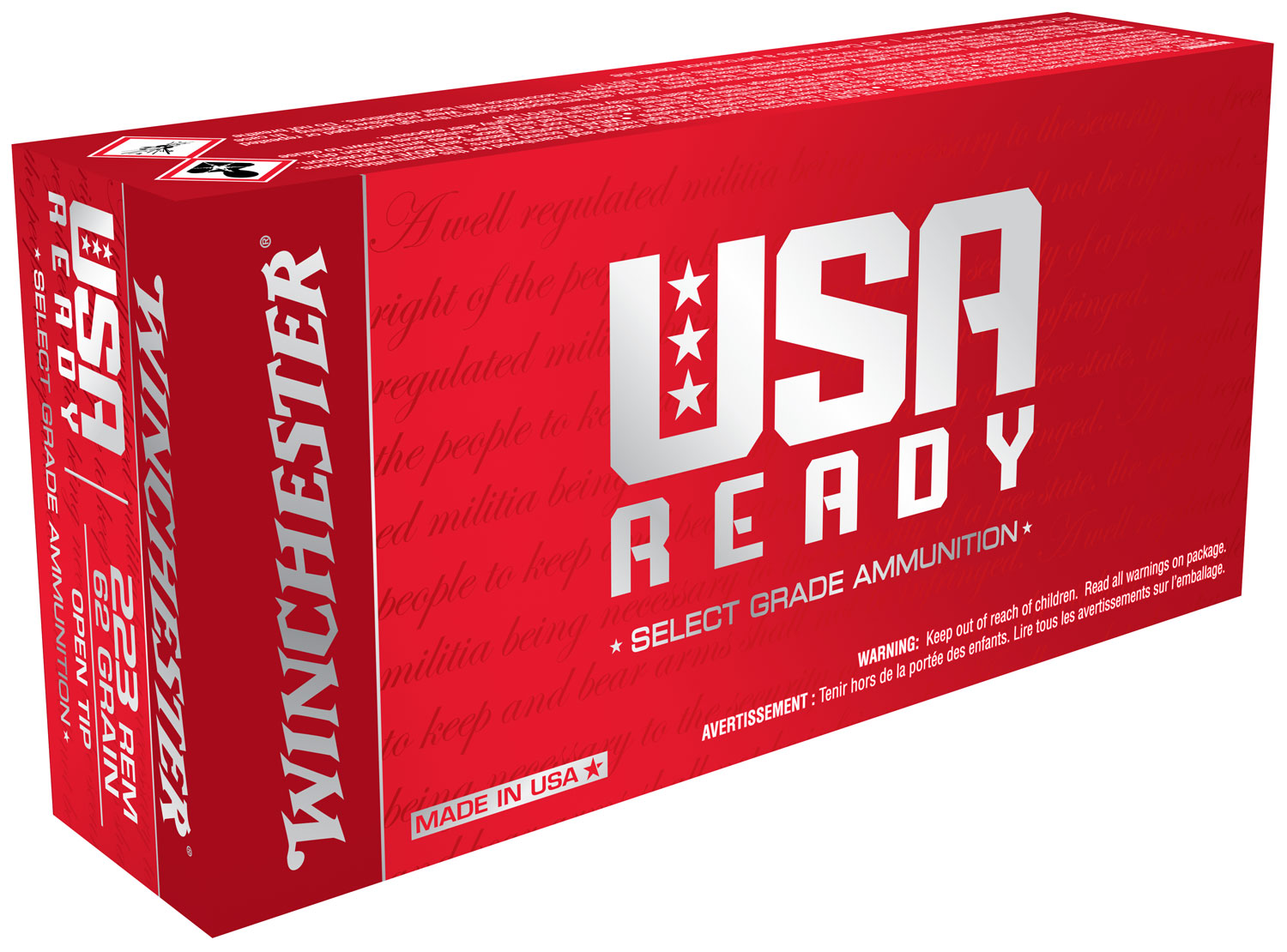 Winchester USA Ready .223 Rem/5.56 NATO 62 Grain Open Tip Ammo, 20 Rounds