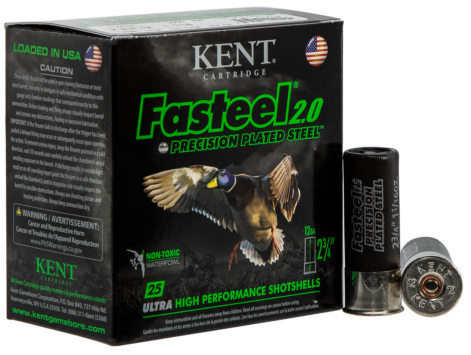 Kent Cartridge Fasteel 2.0 12 Gauge 2.75 in #4 Steel Shot, 1 1/16 oz, 25 Rounds