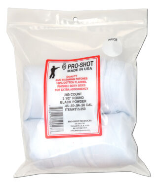 PRO-SHOT Patch Cleaning Patches 2.5 in Round, 45-58 Cal, 250-Pack, 100% Cotton Flannel
