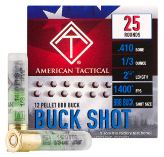 American Tactical (ATI) .410 Bore 2.5 in #BBB Buckshot Shotshell, 25 Rounds