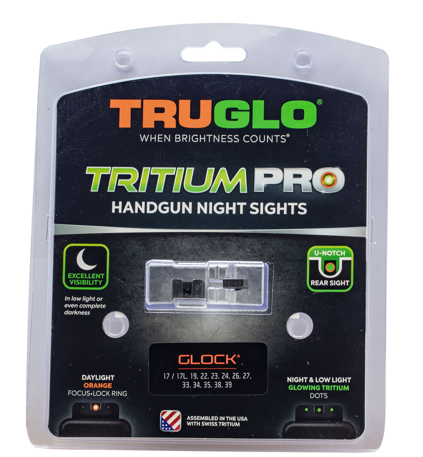 Truglo Tritium Pro Tritium Front/Rear Sights Square Front U-Notch Rear High Set