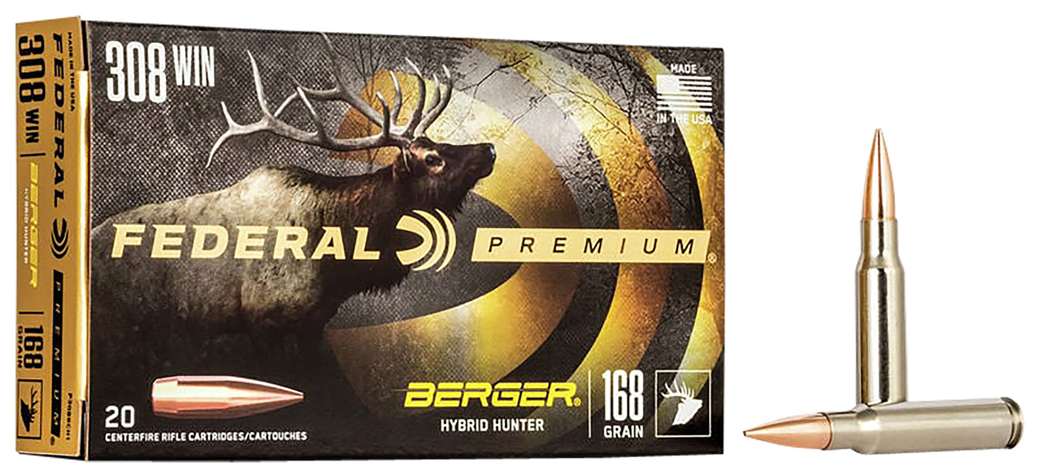 Federal Premium .308 Win 168 gr Berger Hybrid Hunter Rifle Ammunition