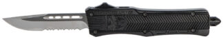 Cobratec CTK-1 Small 2.75" OTF Drop Point Serrated D2 Blade, Black Aluminum Handle with Glass Breaker