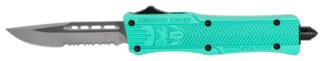 Cobratec CTK-1 Small OTF Drop-Point Knife, 2.75 in D2 Serrated Blade, Tiffany Blue Aluminum