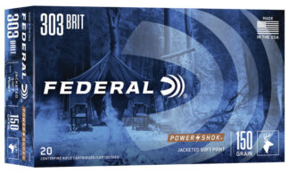 Federal Power-Shok .303 British 150gr Jacketed Soft Point Rifle Ammo, 20 Rounds