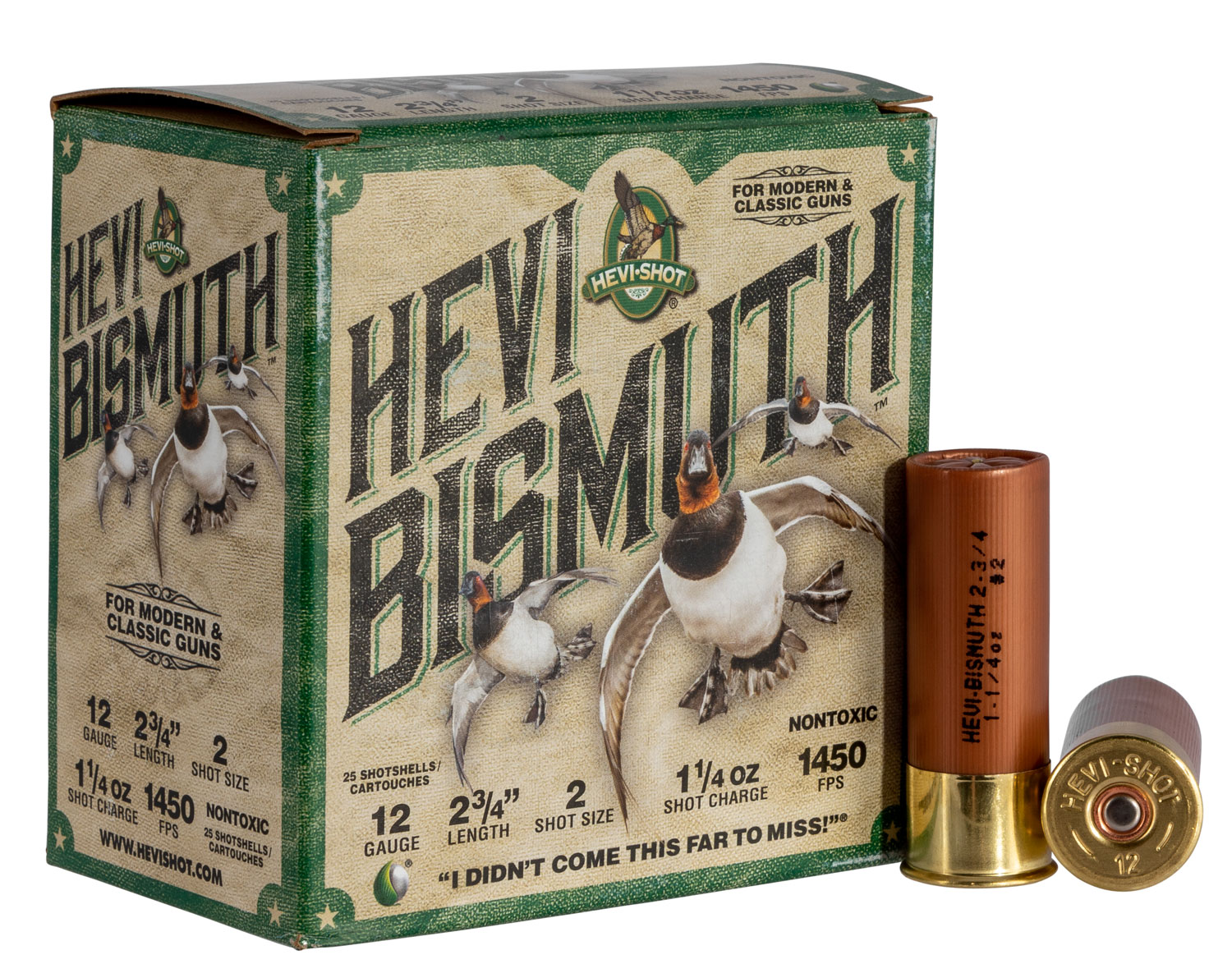 Hevishot HEVI-Bismuth 12 Gauge 2 Shot 2.75 in 1 1/4 oz 25 Rounds Per Box