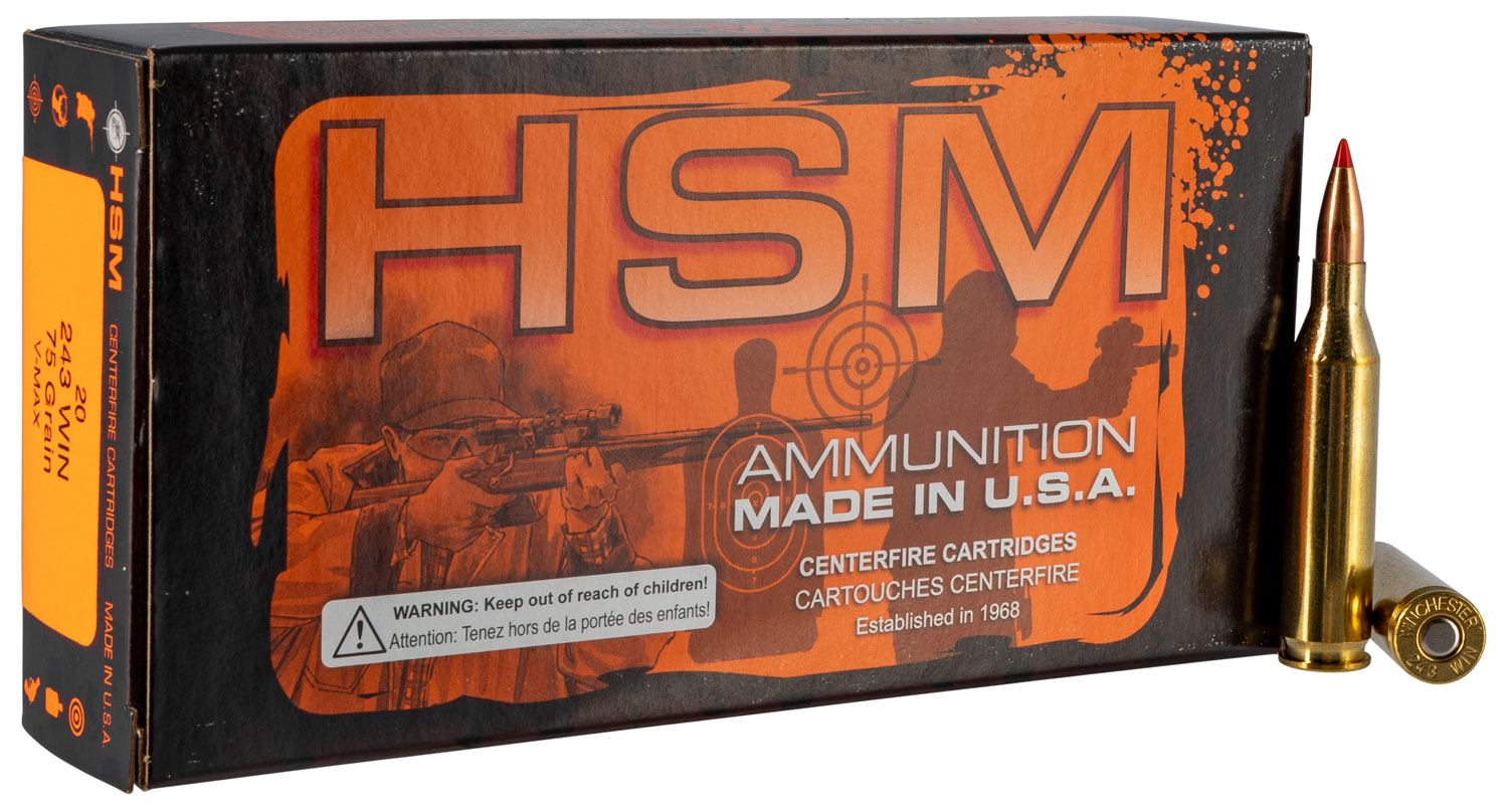 HSM 2432N Varmint .243 Winchester 75 gr Hornady V-MAX 20-Round Box