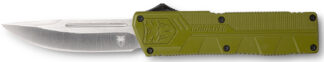 Cobratec Knives Lightweight OTF 3.25 in D2 Steel Drop Point Blade OD Green Aluminum Handle