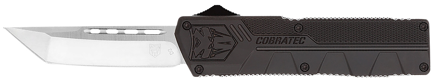 Cobratec Knives Lightweight OTF Tanto 3.25 in D2 Steel Blade, Black Aluminum Handle