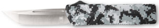 Cobratec Knives Lightweight OTF Tanto 3.25in D2 Steel Blade, Winter Digi Camo Aluminum Handle