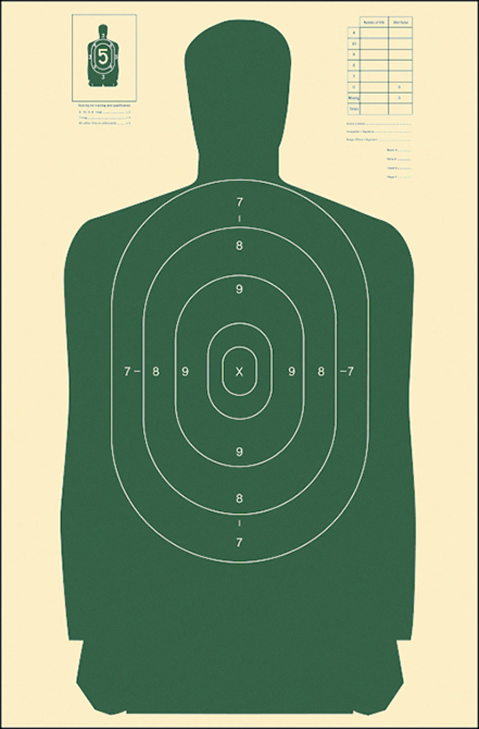 Action Target B-27S Qualification Standard Silhouette Target, Hanging, 24 x 45 in, Green/White