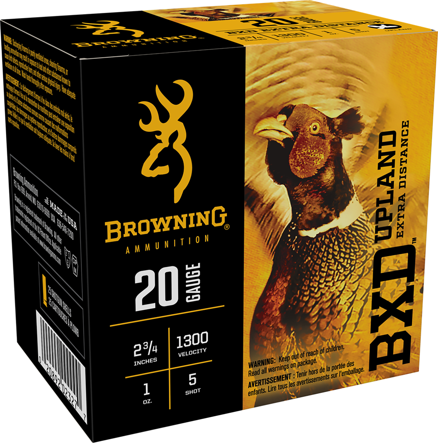 Browning BXD Upland 20 Gauge 2.75 in #5 Shot 1 oz Nickel-Plated Lead, 25 Rounds