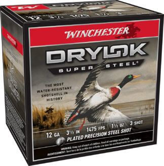 Winchester SSH12LH3 Drylok Super Steel High Velocity 12 Gauge 3.5 in #3 Shot, 25 Rounds