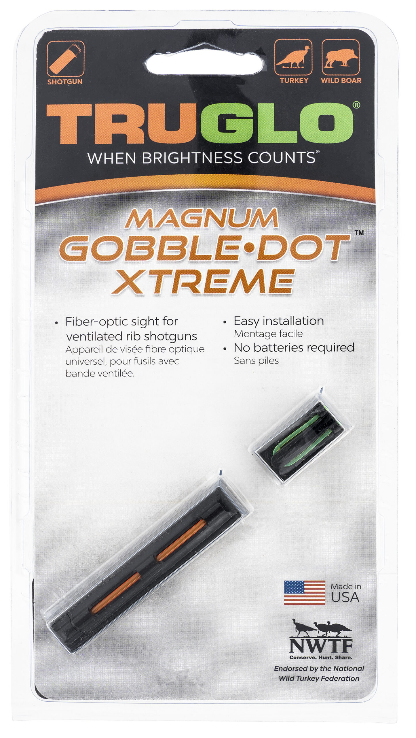 Truglo TG941XA Magnum Gobble-Dot Xtreme Red/Green Fiber Optic Front/Rear Set .25in Rib