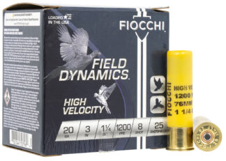 Fiocchi 203HV8 Field Dynamics 20 Gauge 3 in 1 1/4 oz #8 Shot 25-Round Box