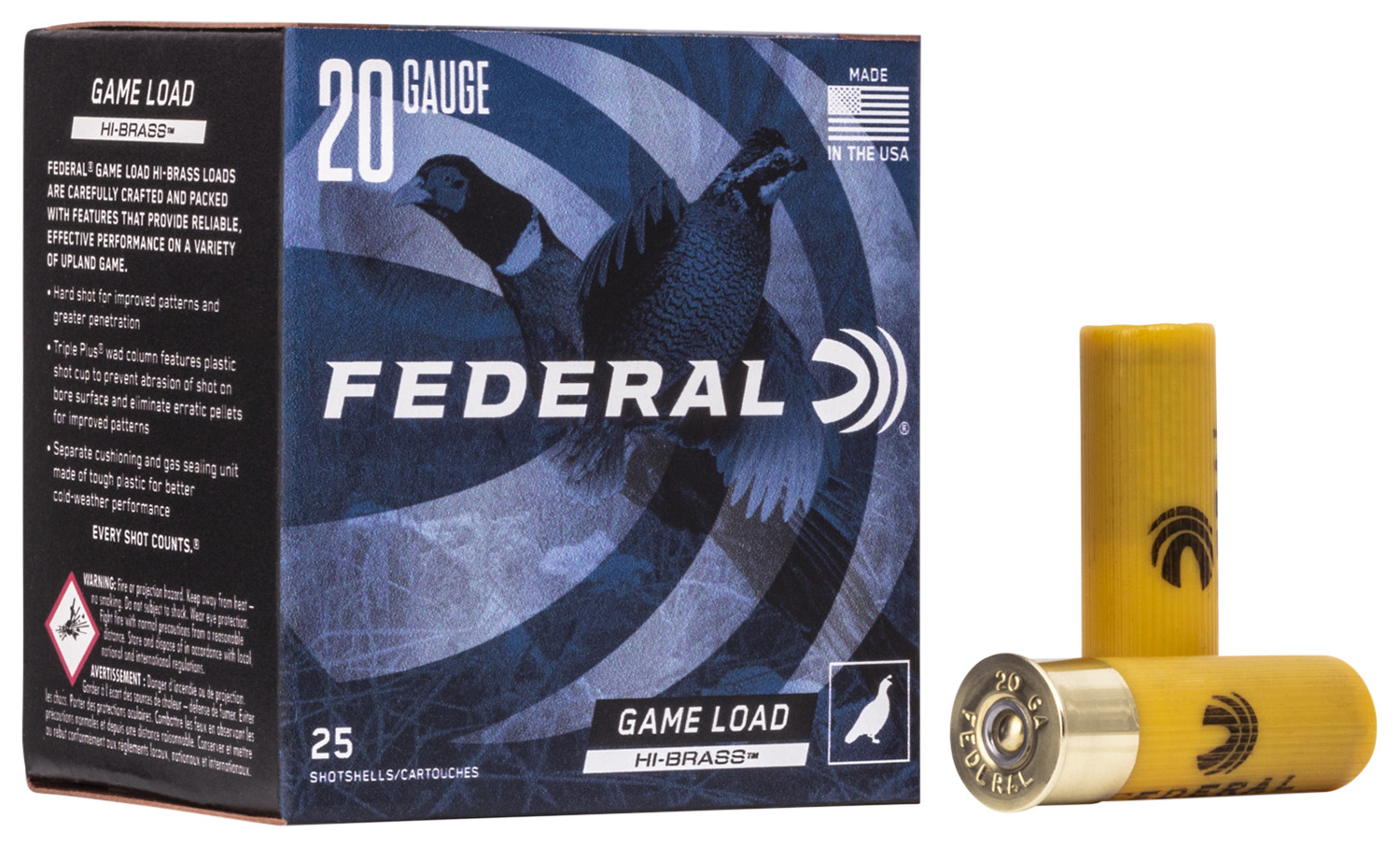 Federal Game-Shok Hi-Brass 20 Gauge 2.75 in Shell, #4 Lead Shot, 1 oz, 25 Rounds