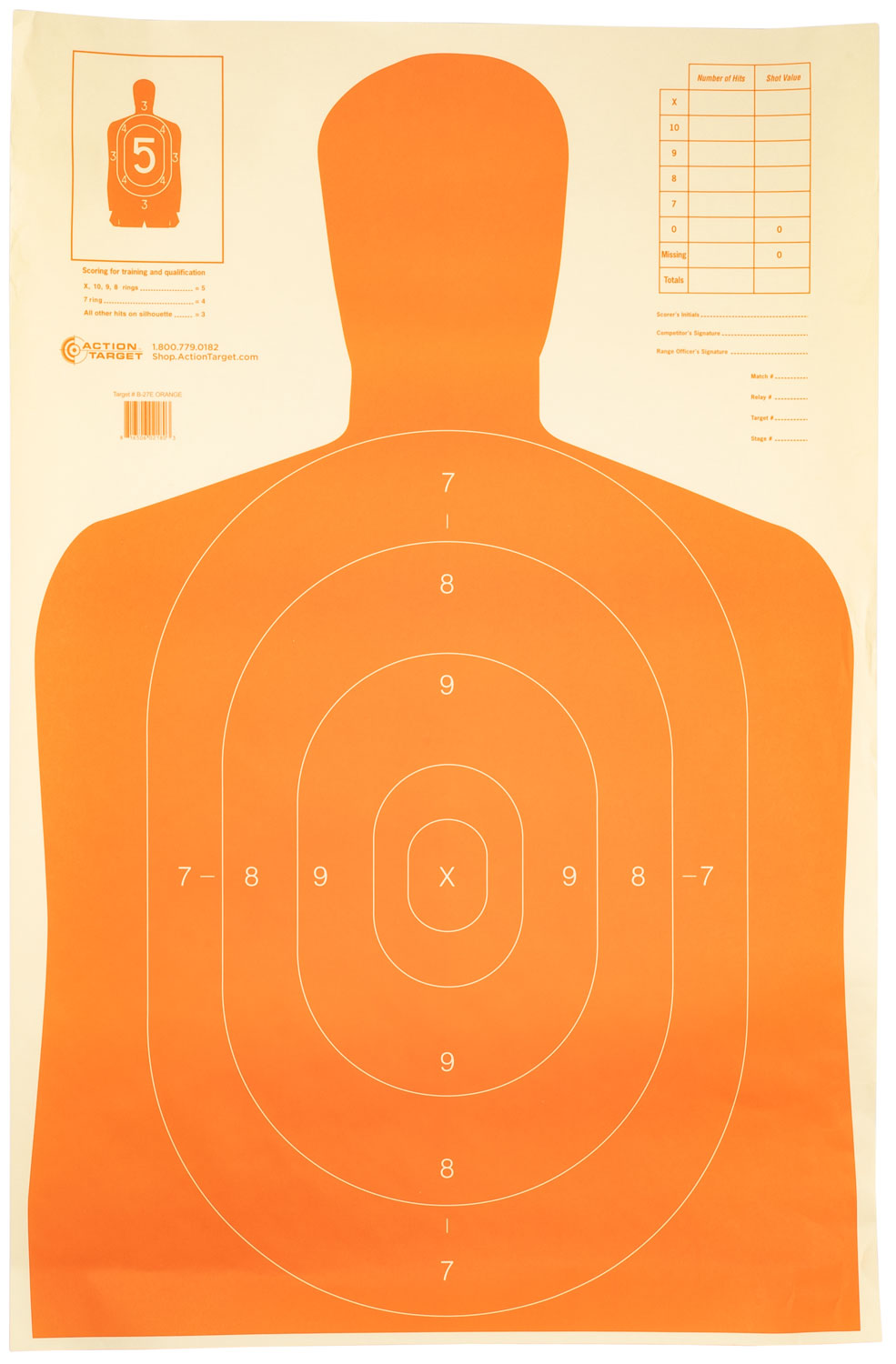 Action Target B-27E Orange Economy Hanging Paper Target 23 x 35 in, 100 Per Box