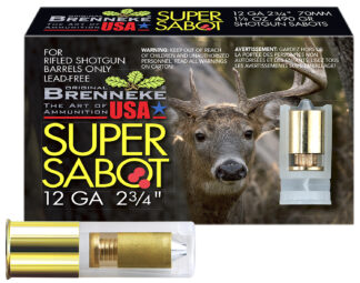 Brenneke SuperSabot 12 Gauge 2.75 in Sabot Slug, 1 1/8 oz, 5 Rounds Per Box