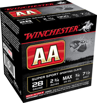 Winchester AA 28 Gauge 2.75 in #7.5 Shot, 3/4 oz, 100 Rounds Per Box