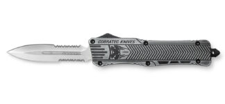 Cobratec CTK-1 Large OTF Dagger 3.75 in D2 Steel Part Serrated Blade Stonewashed Aluminum