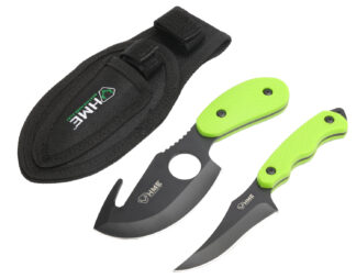 HME 2-Piece Skinning Kit 3.50in 420HC Gut Hook and Fixed Blade Knives, TPR Green Handle