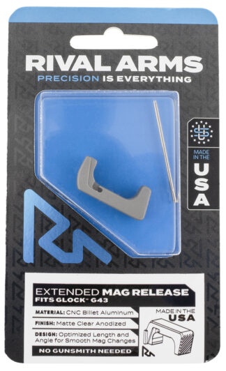 RIVAL ARMS Extended Magazine Release RA72G003D for Glock 43, Silver Aluminum