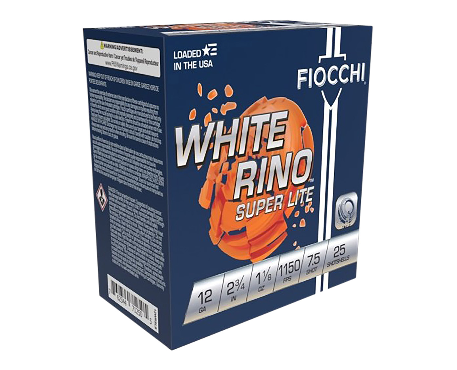 Fiocchi Exacta Target White Rino Super Light 12 Gauge 2.75 in #7.5 Shot, 1 1/8 oz, 25 Rounds/Box