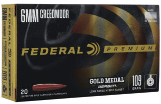 Federal Ammunition Gold Medal 6mm Creedmoor 109 Grain Long Range Hybrid Target 20-Round Box