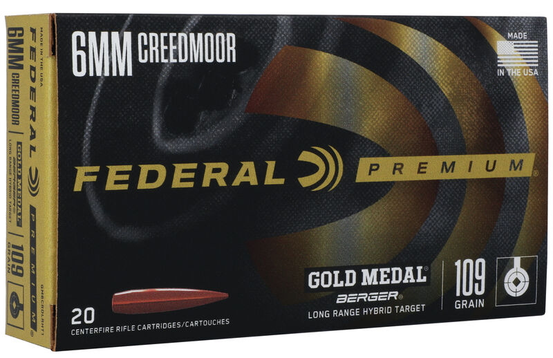 Federal Ammunition Gold Medal 6mm Creedmoor 109 Grain Long Range Hybrid Target 20-Round Box
