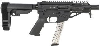 Freedom Ordnance FX9P4S FX-9  9mm Luger 31+1 4" Black Nitride Barrel w/Faux Suppressor, Black Hard Coat Anodized Aluminum Receiver, SB Tactical SBA3 Pistol Brace Stock, Black Polymer Grip