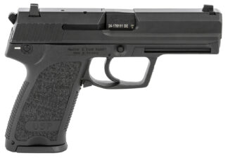 HK 81000309 USP V1 SA/DA 9mm Luger Caliber with 4.25" Barrel, 10+1 Capacity, Overall Black Finish, Serrated Trigger Guard Frame, Serrated Steel Slide & Polymer Grip Includes 2 Mags
