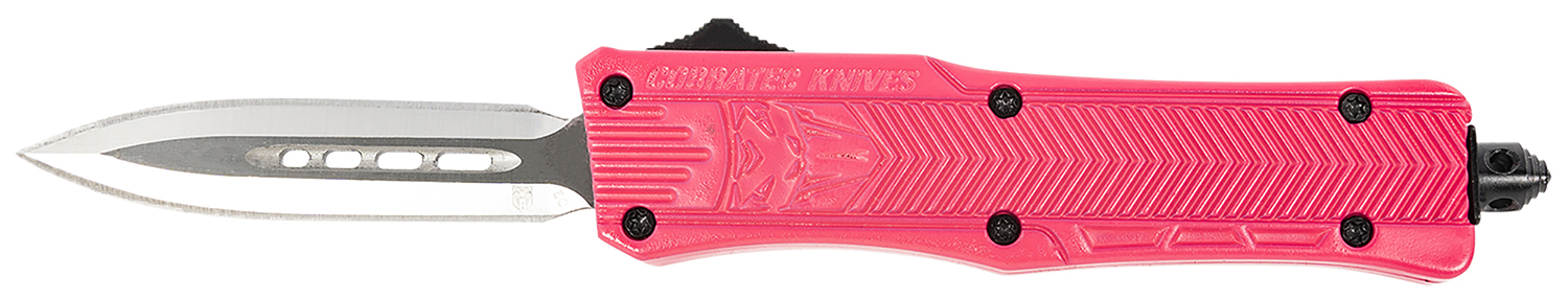 Cobratec Knives CTK-1 Small 2.75 in OTF Dagger, D2 Steel Blade, Pink Aluminum Handle