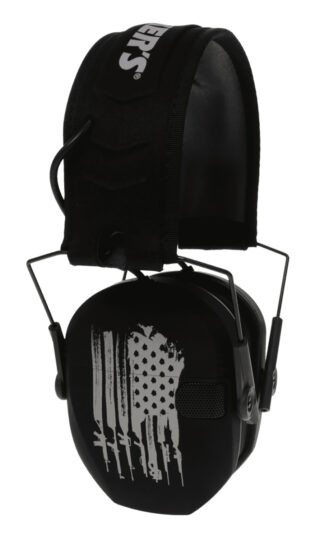 Walkers Razor Freedom Electronic Earmuff, 23 dB, Over the Head, Black Distressed U.S. Flag Polymer