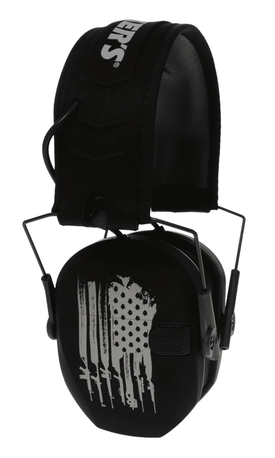 Walkers Razor Freedom Electronic Earmuff, 23 dB, Over the Head, Black Distressed U.S. Flag Polymer